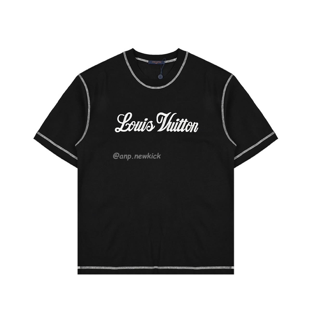 Louis Vuitton 24ss Stitching Cursive Embroidery Letters, Short Sleeves T Shirt (2) - newkick.app